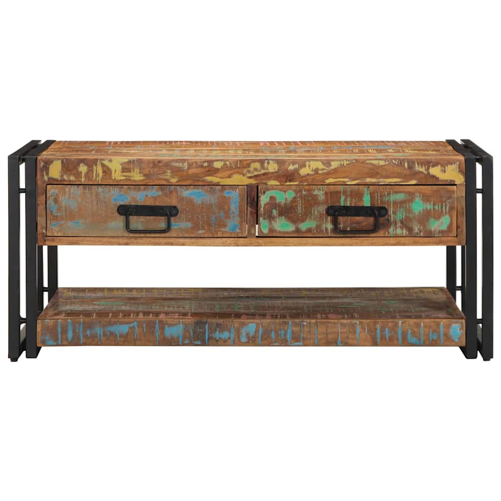 Table basse multicolore 90x50x38 cm en bois massif de récupération