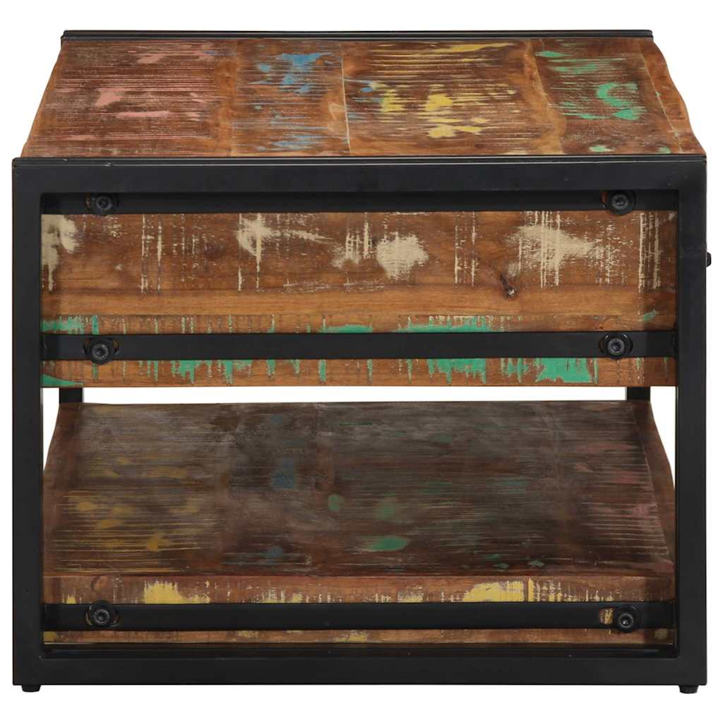 Table basse multicolore 90x50x38 cm en bois massif de récupération