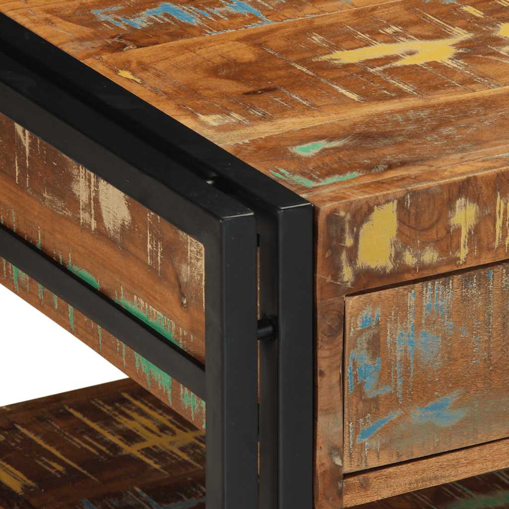 Table basse multicolore 90x50x38 cm en bois massif de récupération