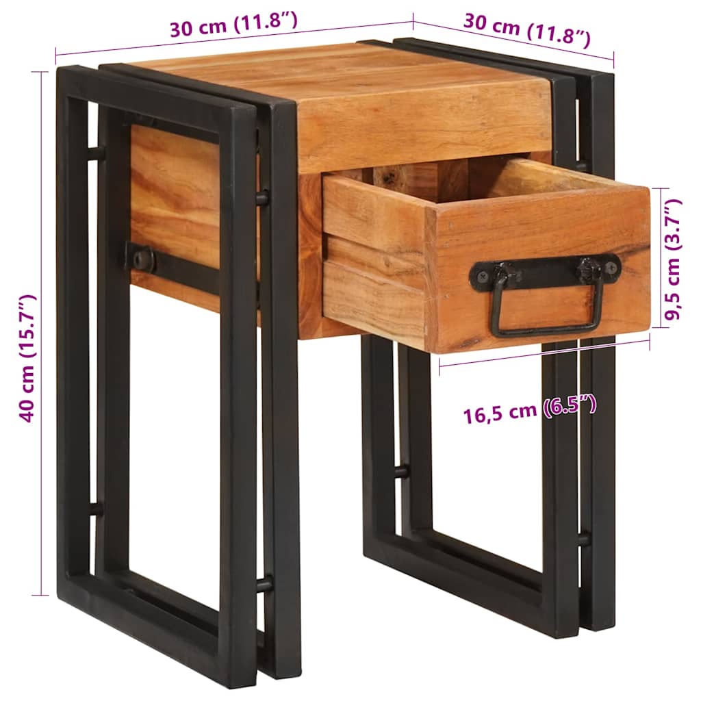 Beistelltisch mit Schubladen 30 x 30 x 40 cm Massivholz Akazie