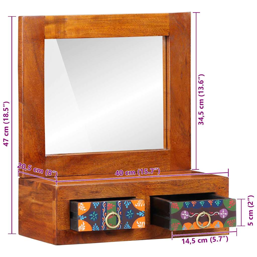 Wandschrank mit Spiegel Braun 40 x 20 x 50 cm Massivholz Akazie