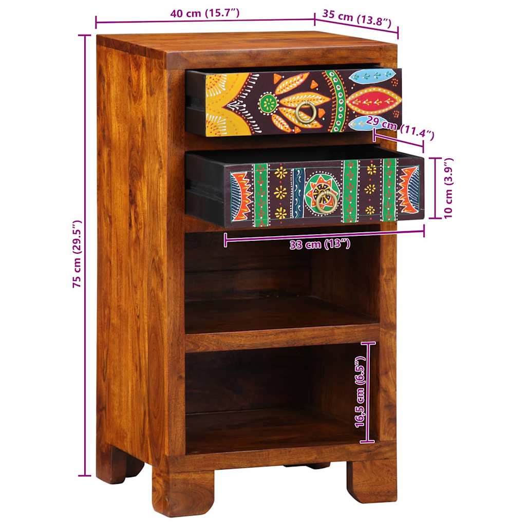 Florale Endtabelle mit Schubladen Braun 40 x 35 x 75 cm