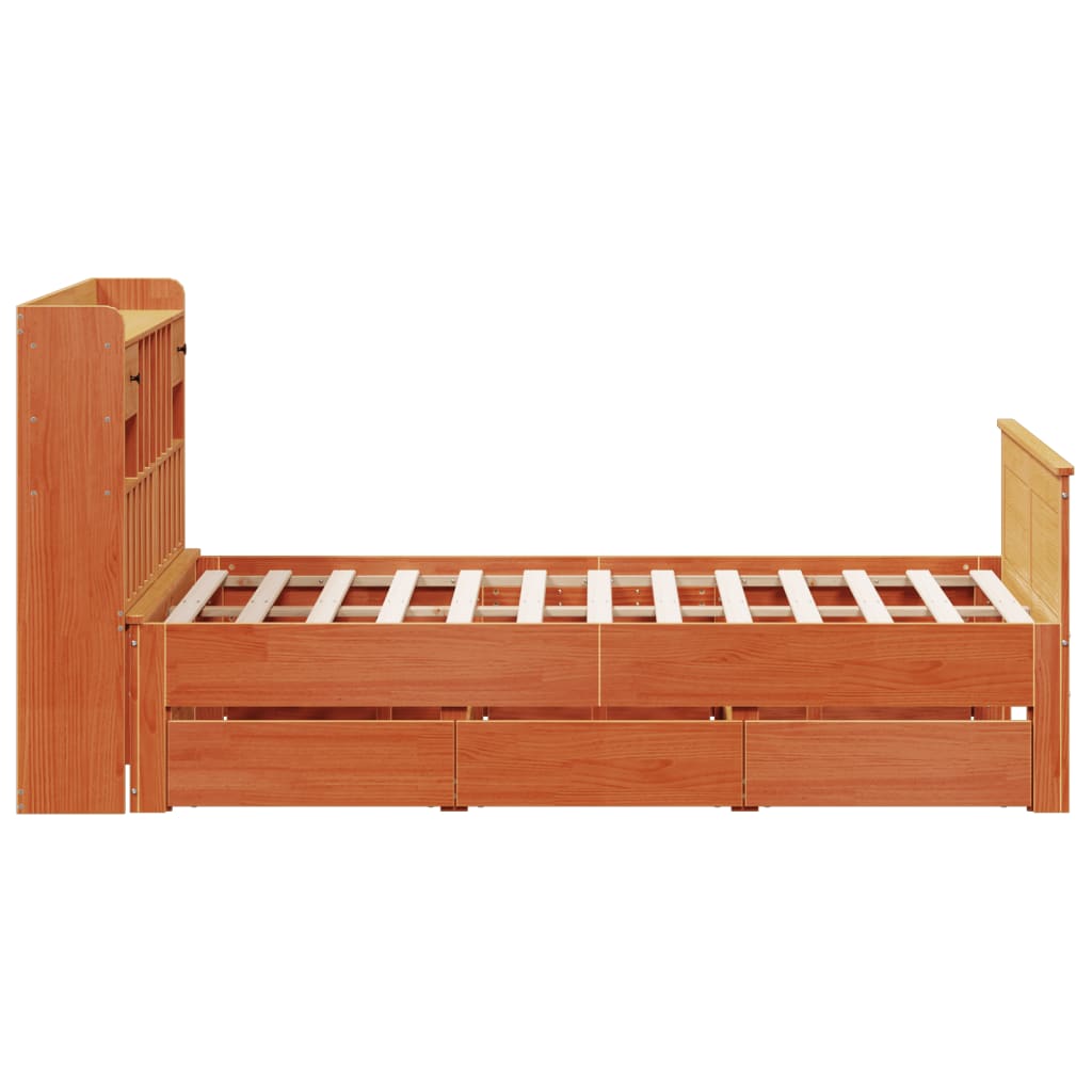 Massivholzbett mit Regal ohne Matratze Wachsbraun 160x200 cm