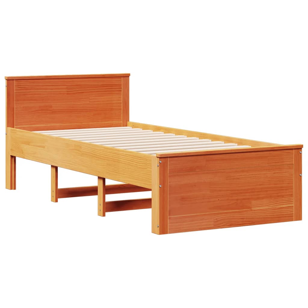 Massivholzbett mit Regal ohne Matratze Wachsbraun 100x200 cm