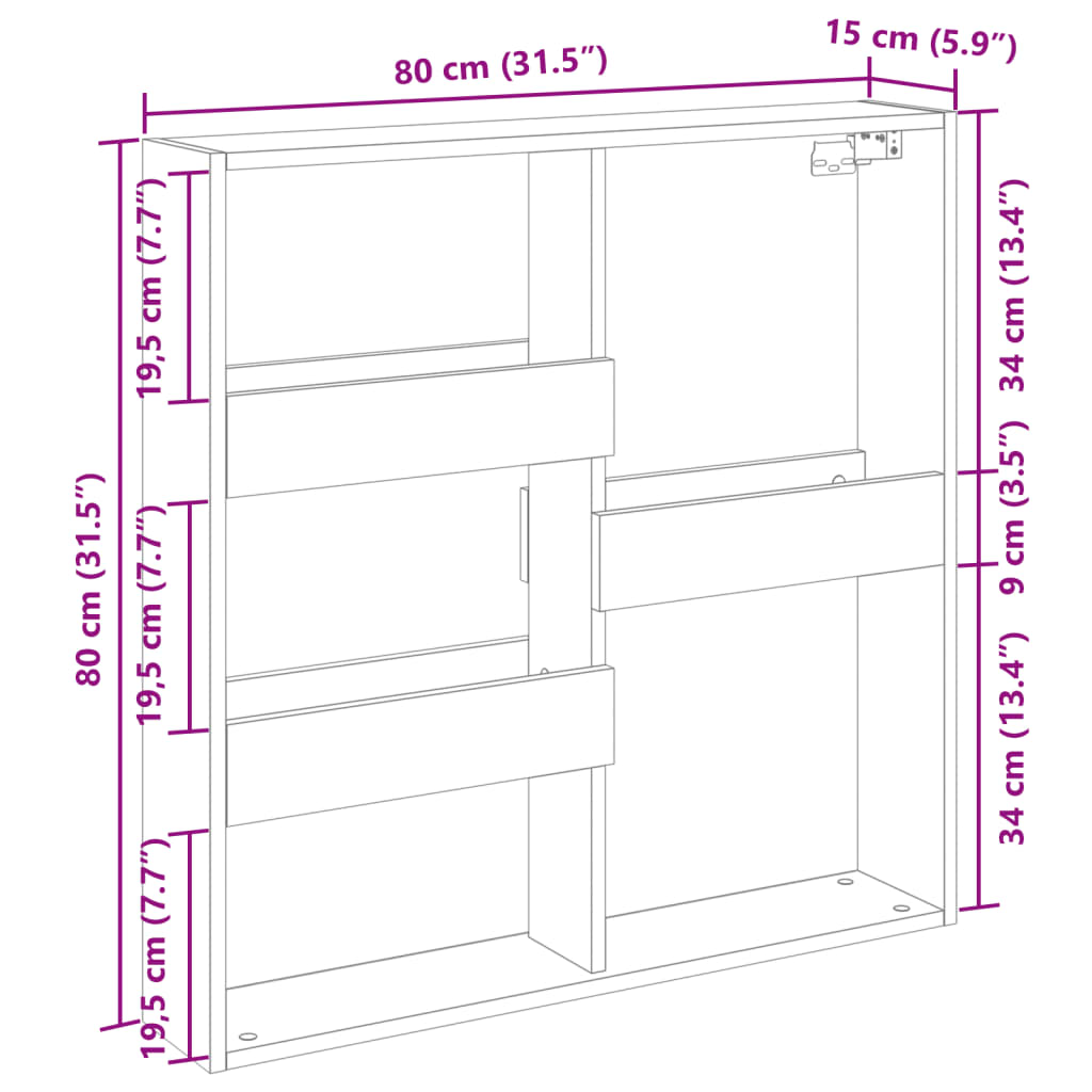 Armoire murale noire 80x15x80 cm en bois
