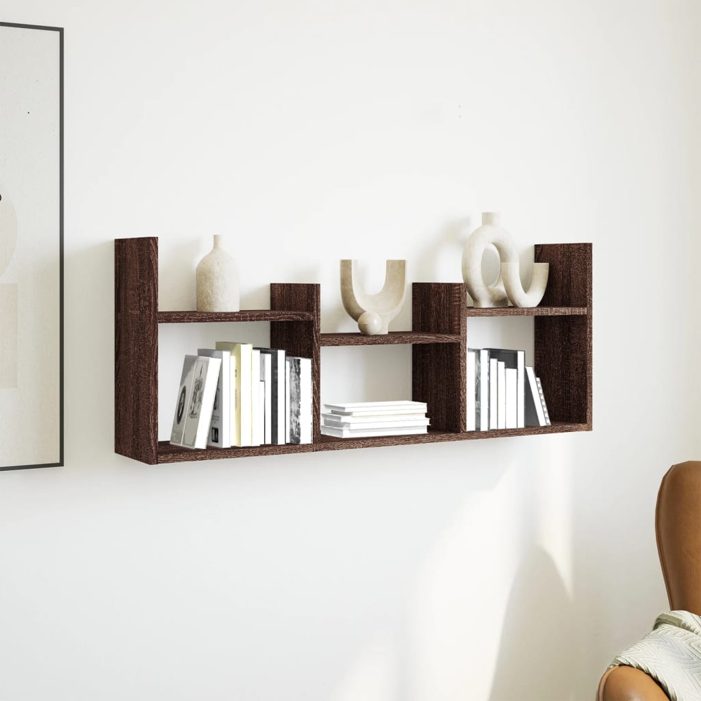 Wall Cabinet 100x18x40 cm Brown Oak Look Wood Material