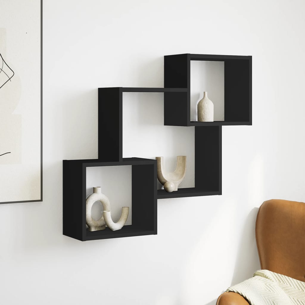 Wall Cabinet 78x18x71 cm Black Wood Material