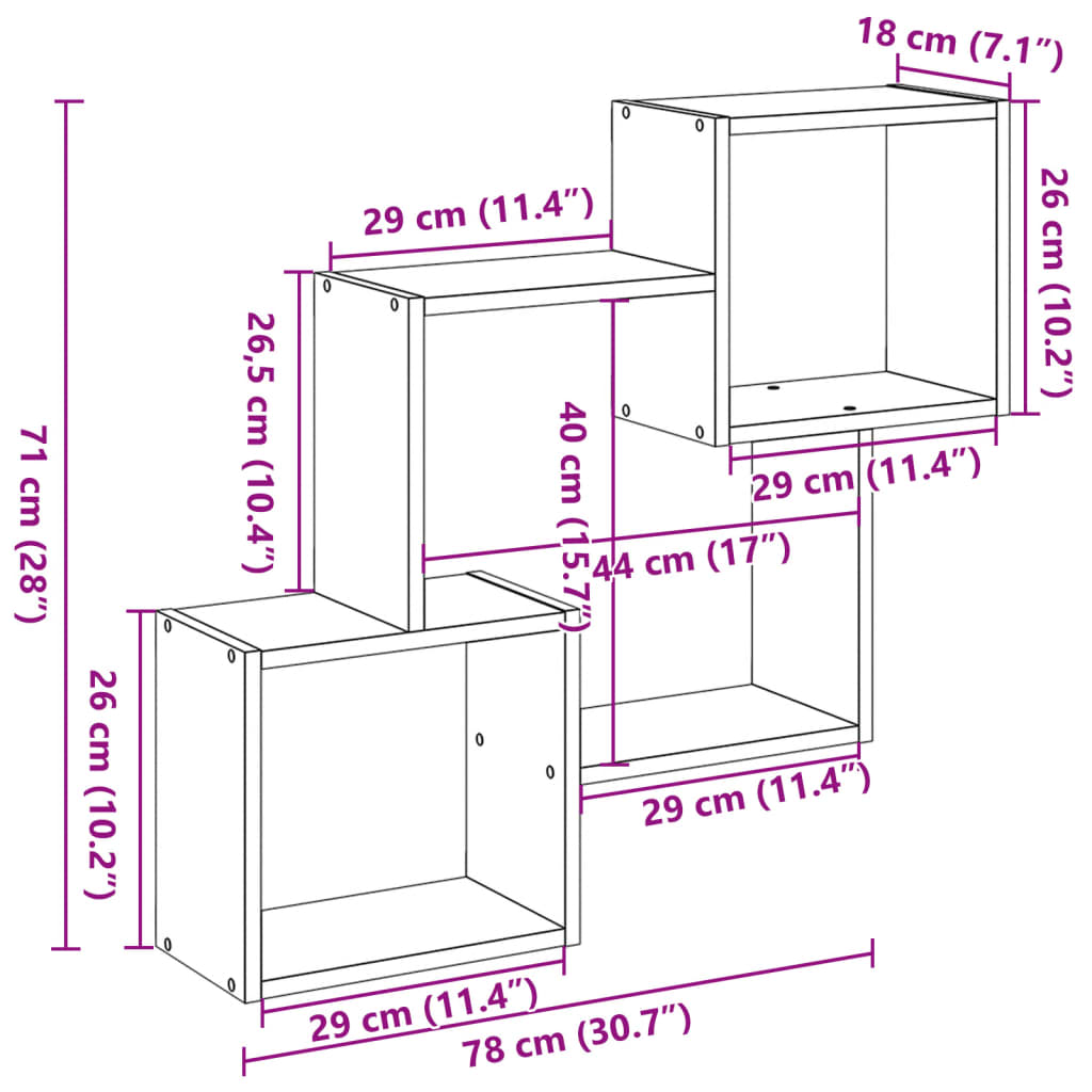 Wall Cabinet 78x18x71 cm Concrete Grey Wood Material