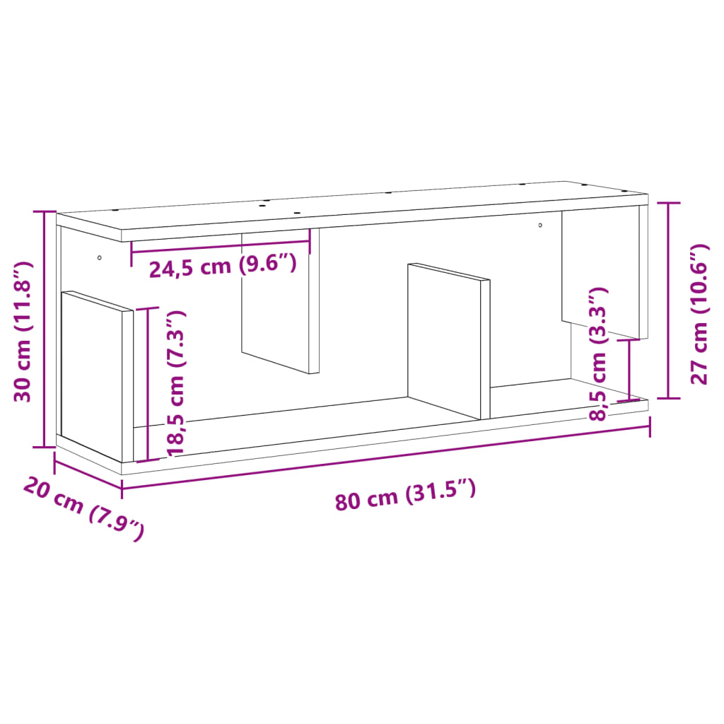 Wall Cabinet 80x20x30 cm Concrete Grey Wood Material