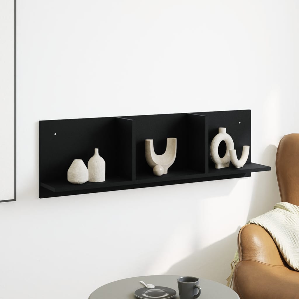 Wall Cabinet 100x16.5x30 cm Black Wood Material