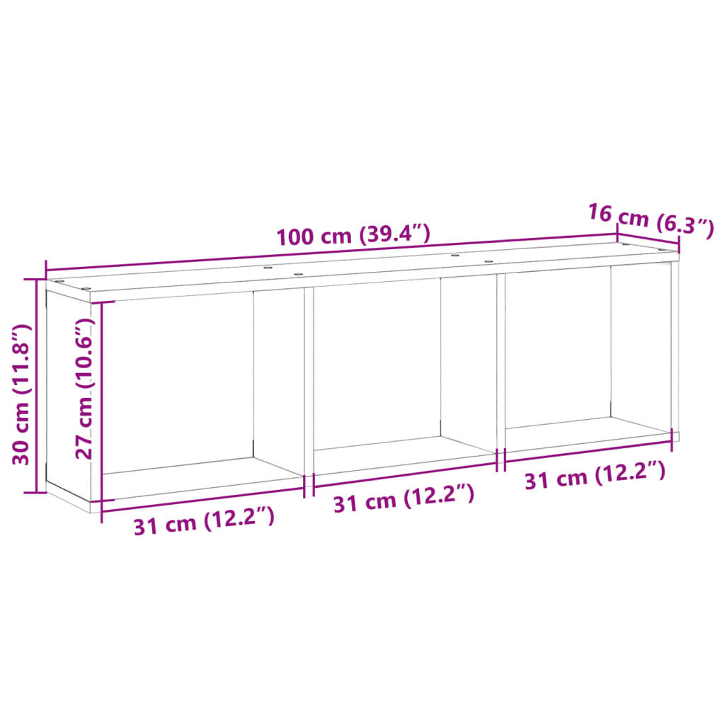 Wall cabinet 100x16x30 cm oak look wood material