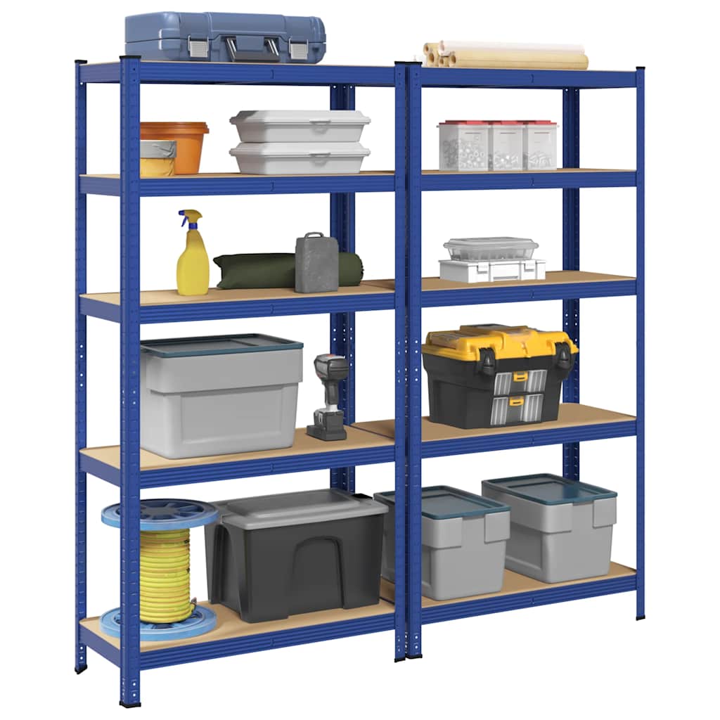 Storage shelves with 5 shelves 2 pcs. Blue steel & wood material