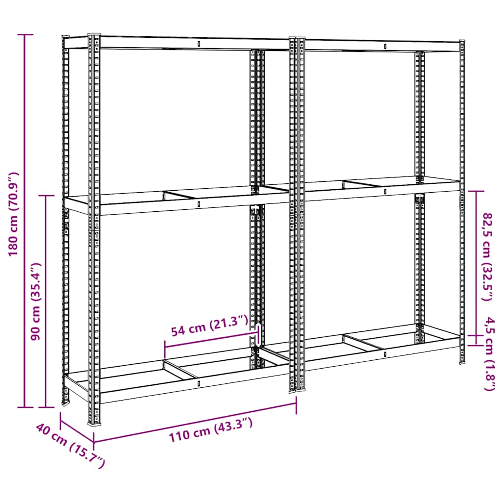 Étagère à pneus 2 étagères 2 pièces 110x40x180 cm acier et bois