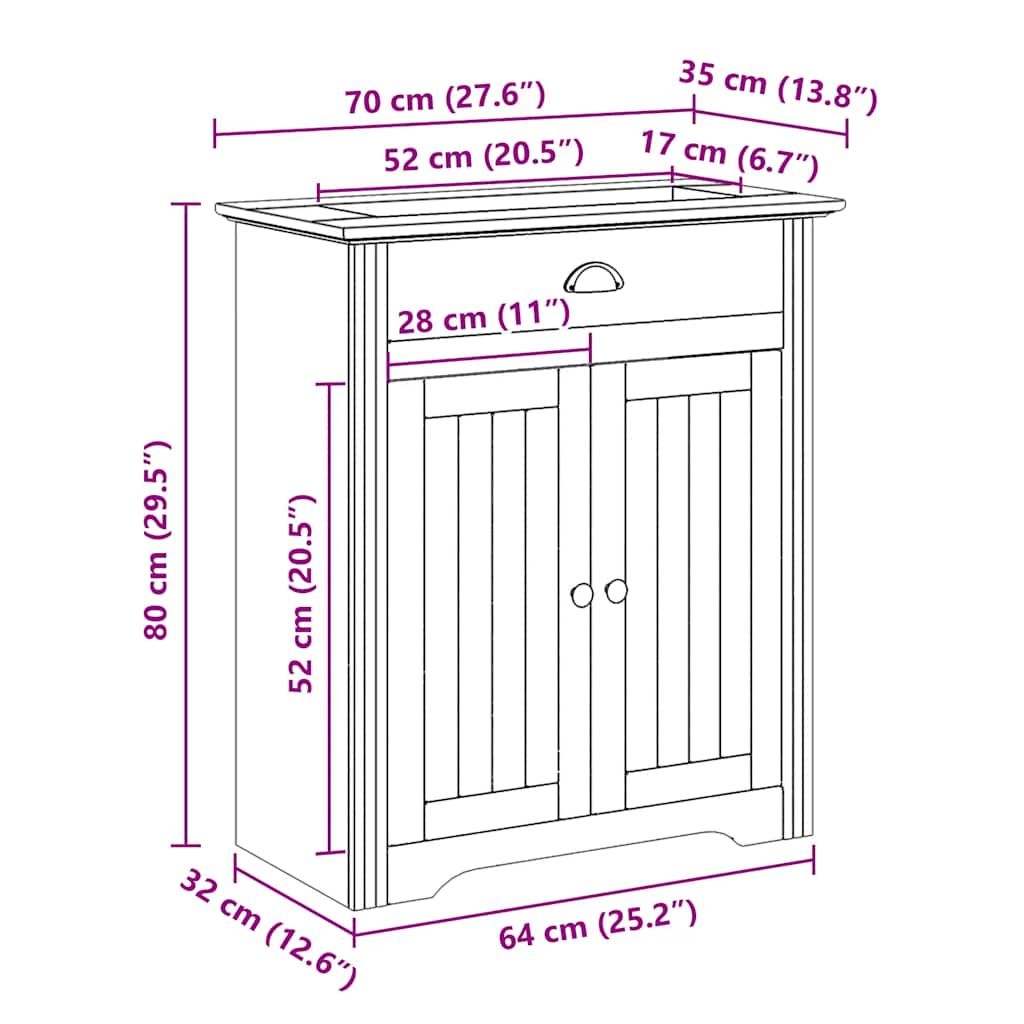 Meuble sous vasque BODO blanc 70x35x80 cm