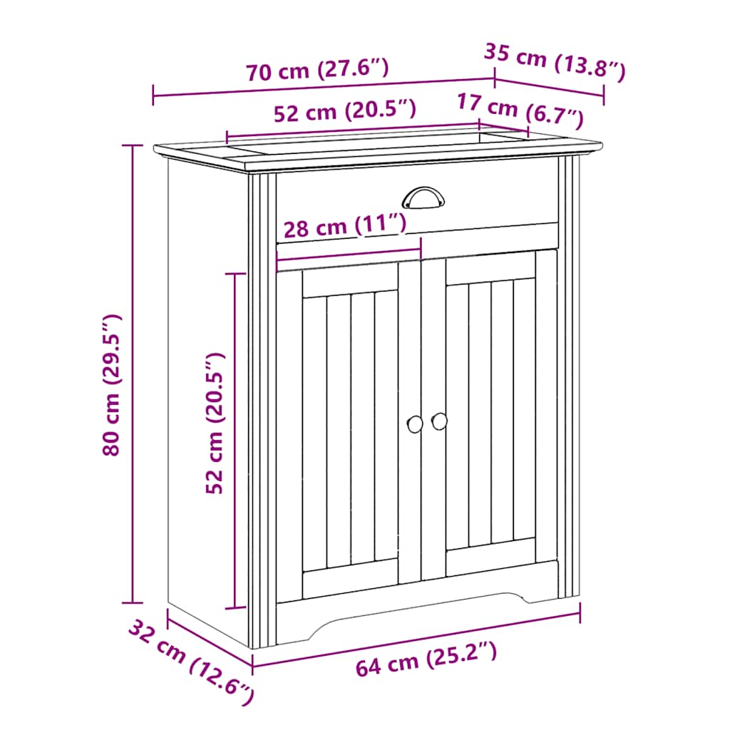Meuble sous vasque BODO blanc et marron 70x35x80 cm