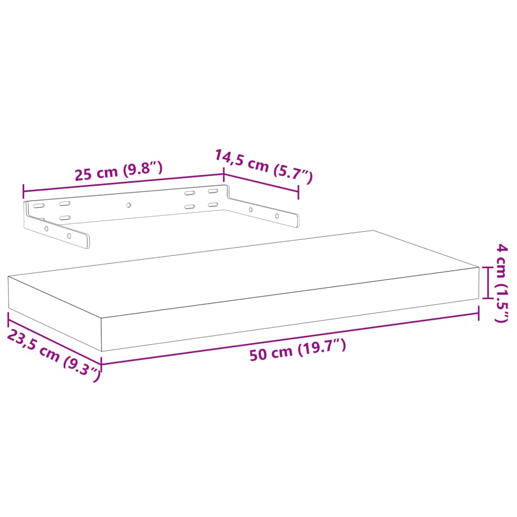Floating shelves 2 pcs. 50x23.5x4 cm wood material