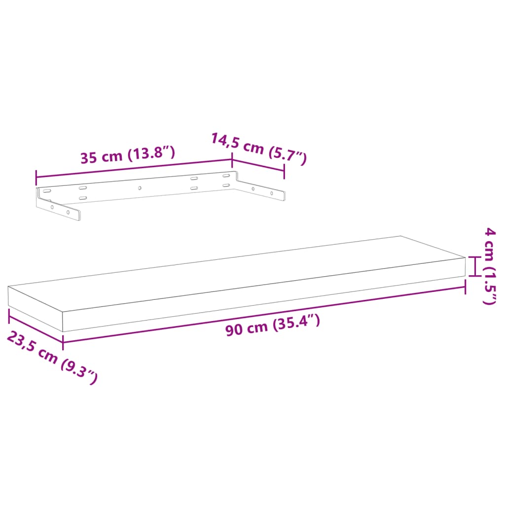 Floating shelves 4 pcs. 90x23.5x4 cm wood material
