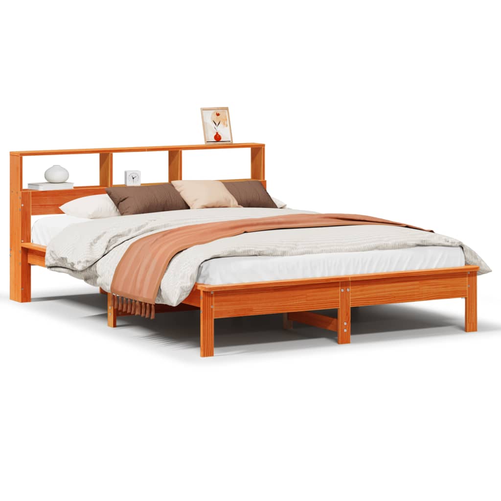 Lit en bois massif avec étagère sans matelas ciré marron 120x200 cm