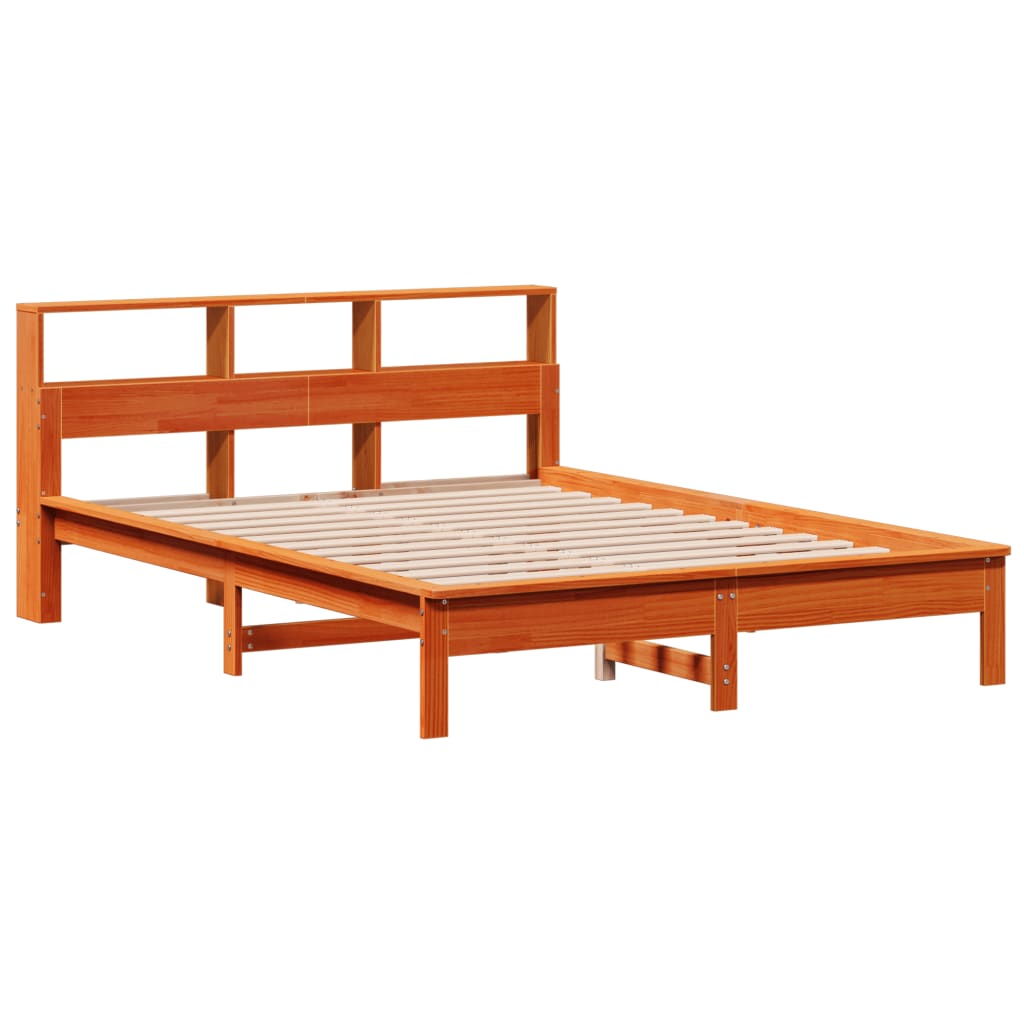 Lit en bois massif avec étagère sans matelas ciré marron 120x200 cm