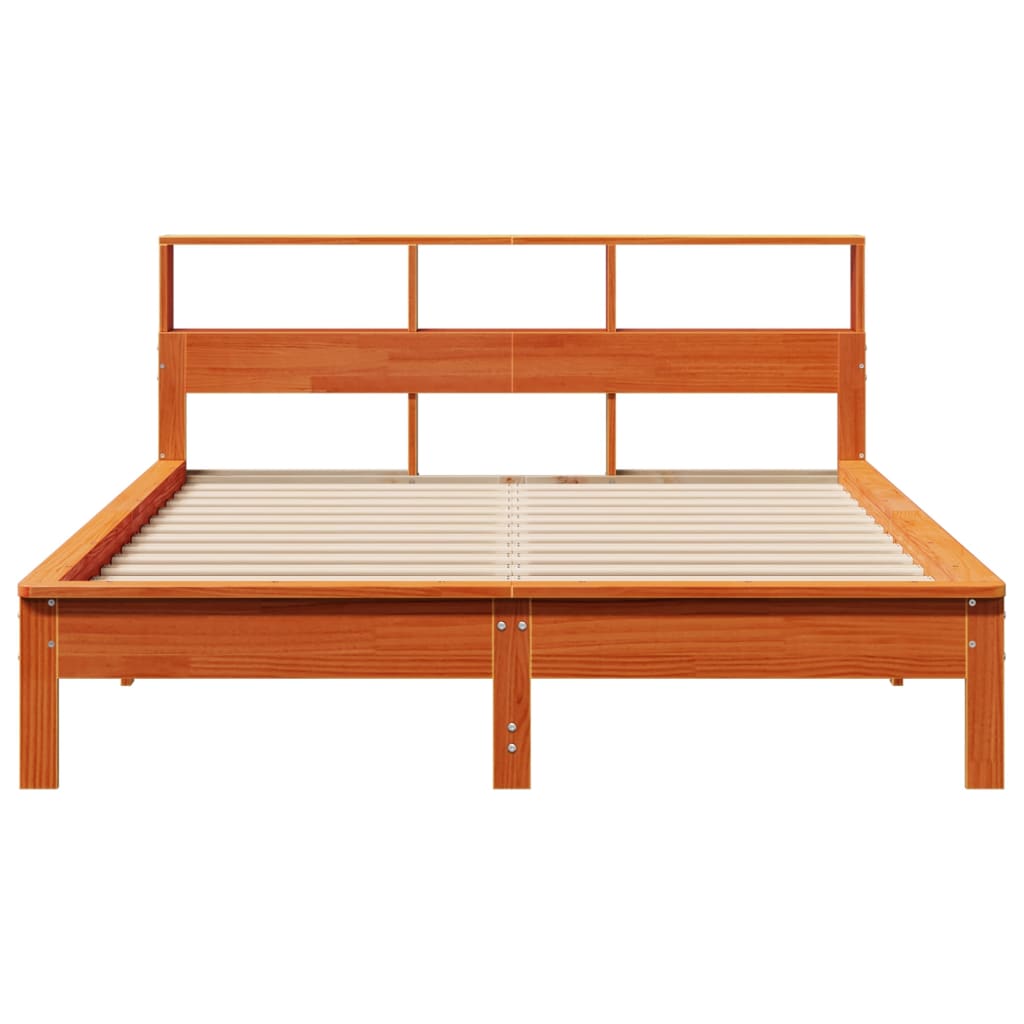 Lit en bois massif avec étagère sans matelas ciré marron 120x200 cm