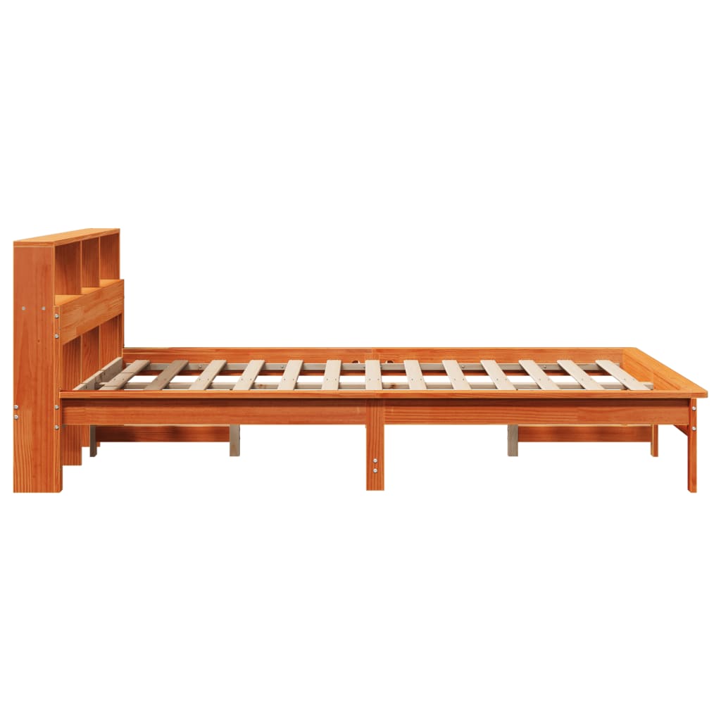 Lit en bois massif avec étagère sans matelas ciré marron 120x200 cm