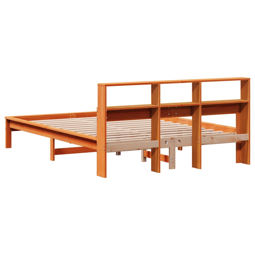 Lit en bois massif avec étagère sans matelas ciré marron 120x200 cm