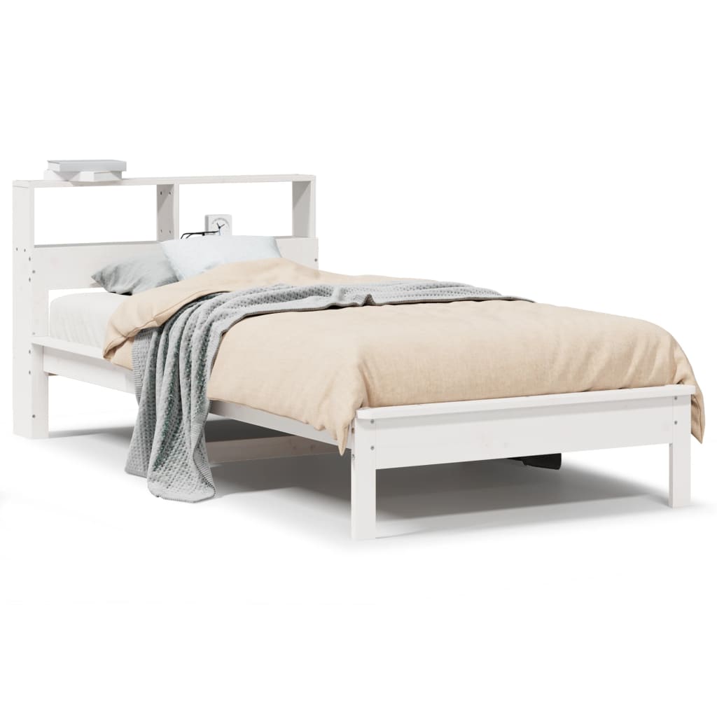 Lit en bois massif avec étagère sans matelas pin blanc 90x200 cm