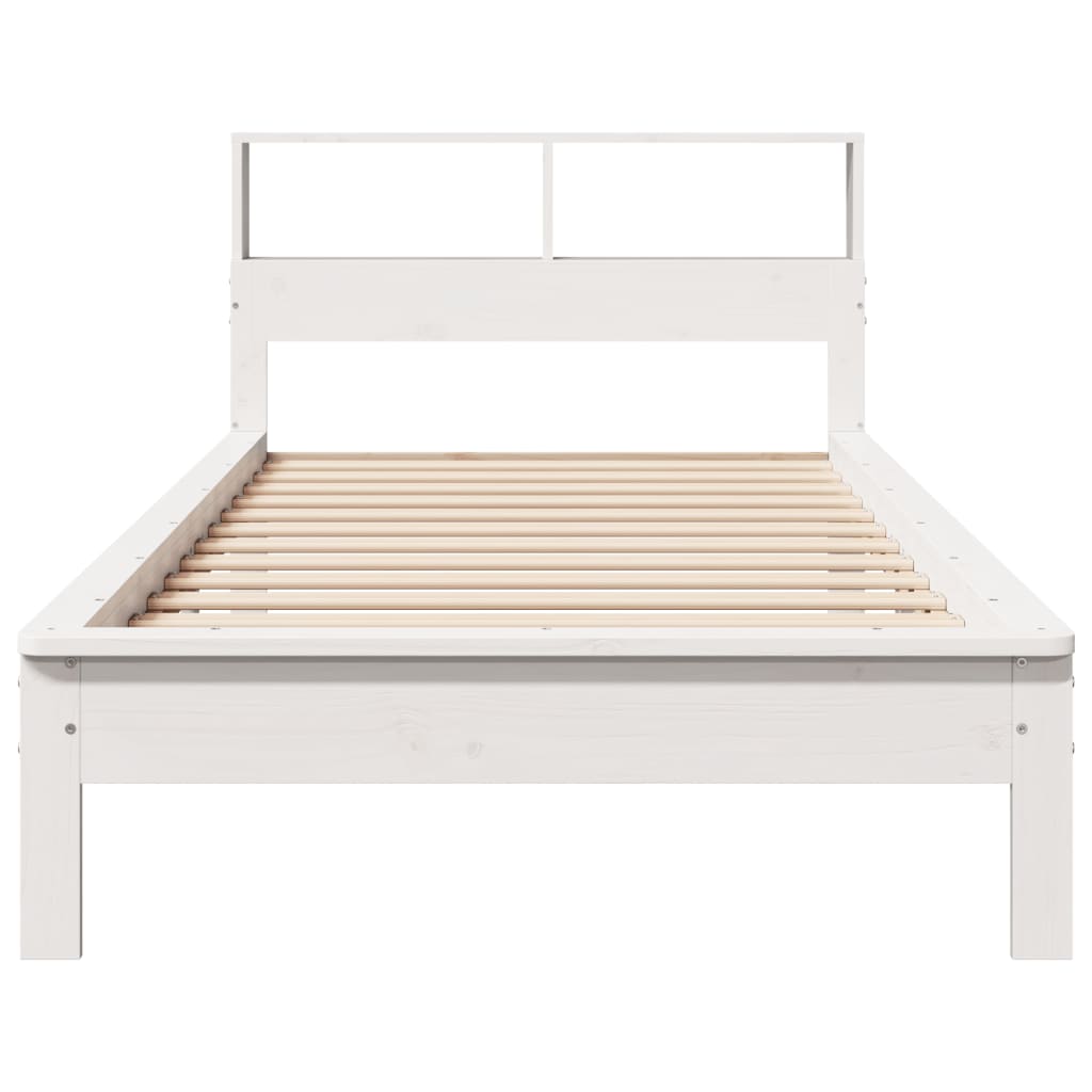 Lit en bois massif avec étagère sans matelas pin blanc 90x200 cm