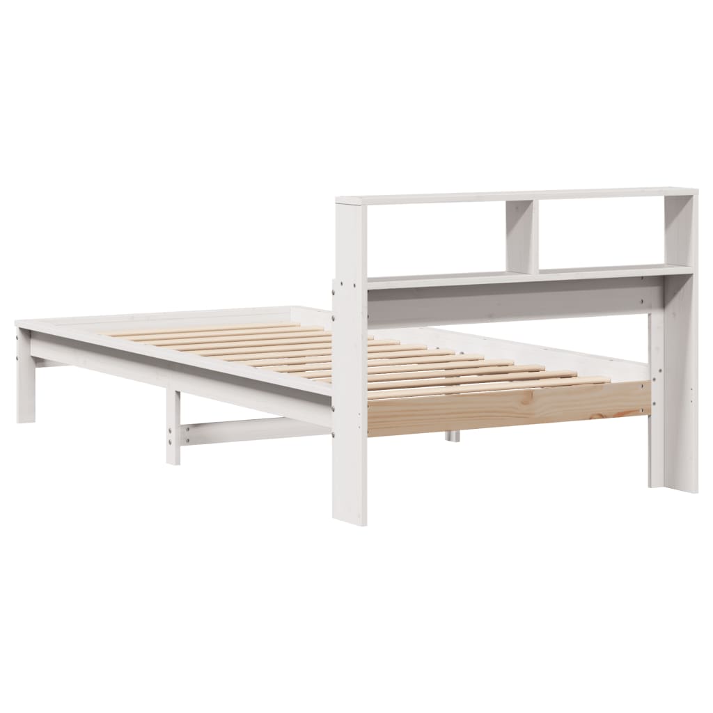 Lit en bois massif avec étagère sans matelas pin blanc 90x200 cm