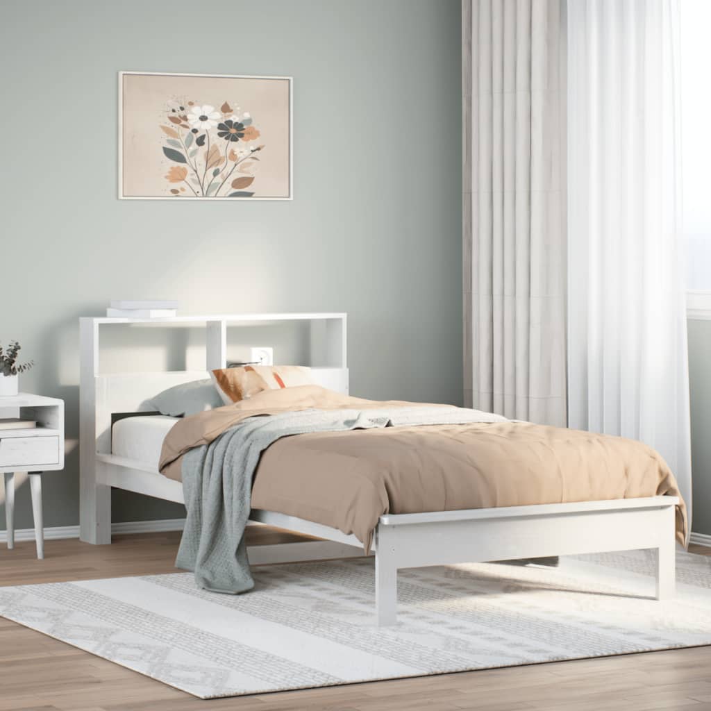 Lit en bois massif avec étagère sans matelas pin blanc 90x200 cm