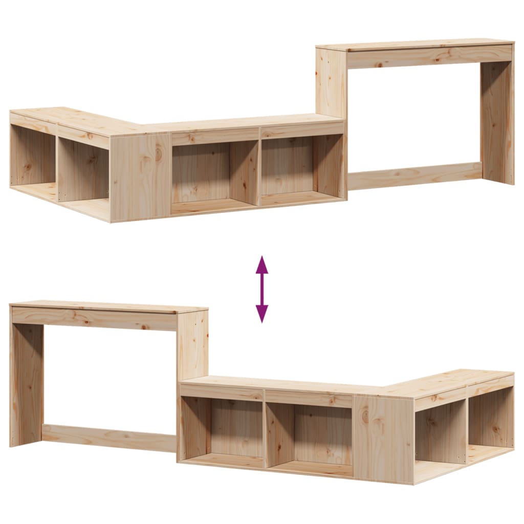 Bedside table with desk 222x107x75 cm solid pine wood
