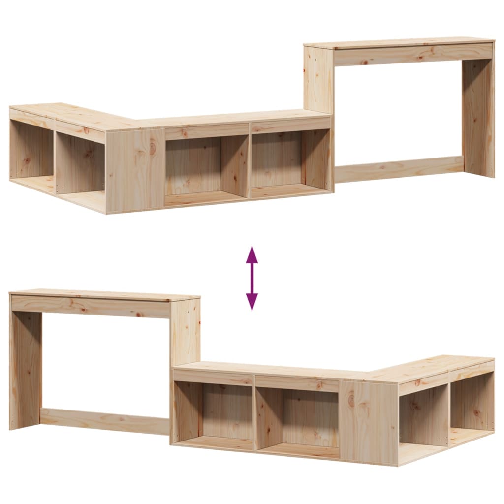 Bedside table with desk 232x112x75 cm solid pine wood
