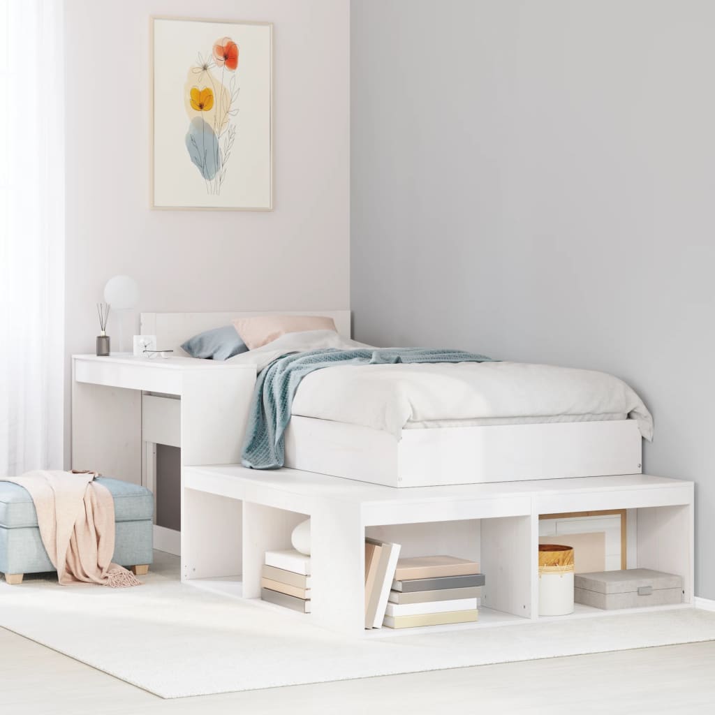Bedside Table with Desk White 232x112x75 cm Solid Wood