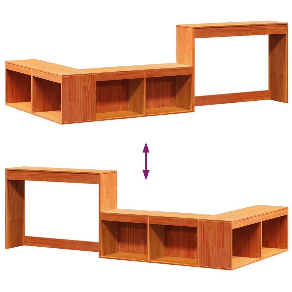 Bedside table with desk wax brown 232x112x75 cm solid wood