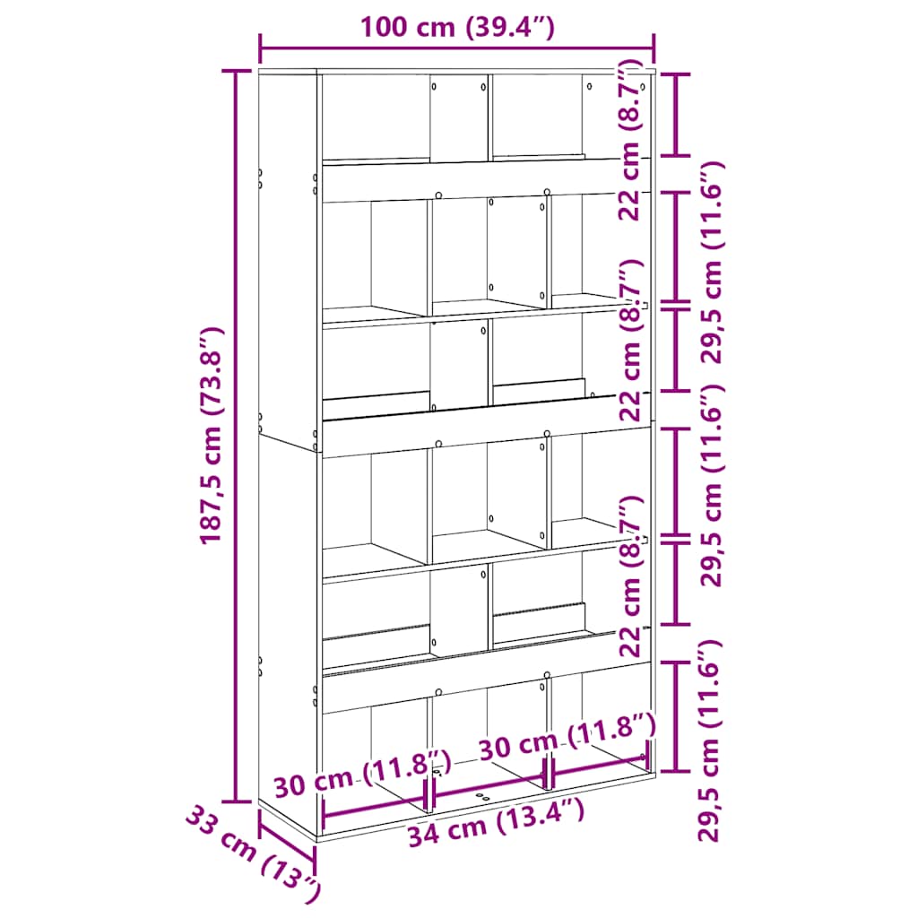 Bibliothèque artisanale en chêne 100 x 33 x 187,5 cm Matériau bois
