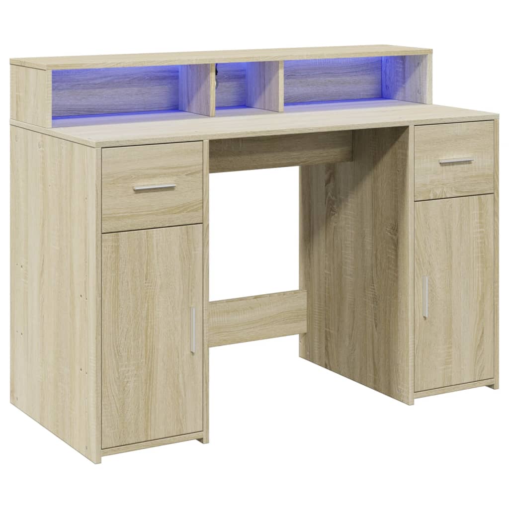LED desk Sonoma oak 120x55x91 cm wood-based material