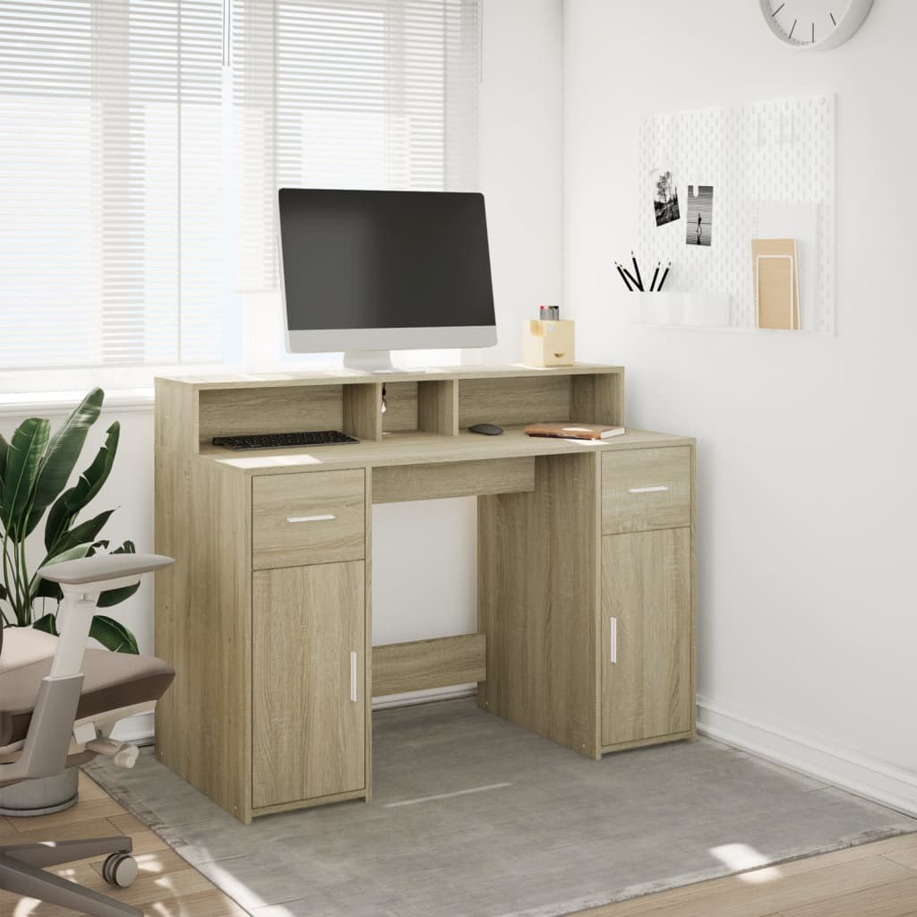 LED desk Sonoma oak 120x55x91 cm wood-based material