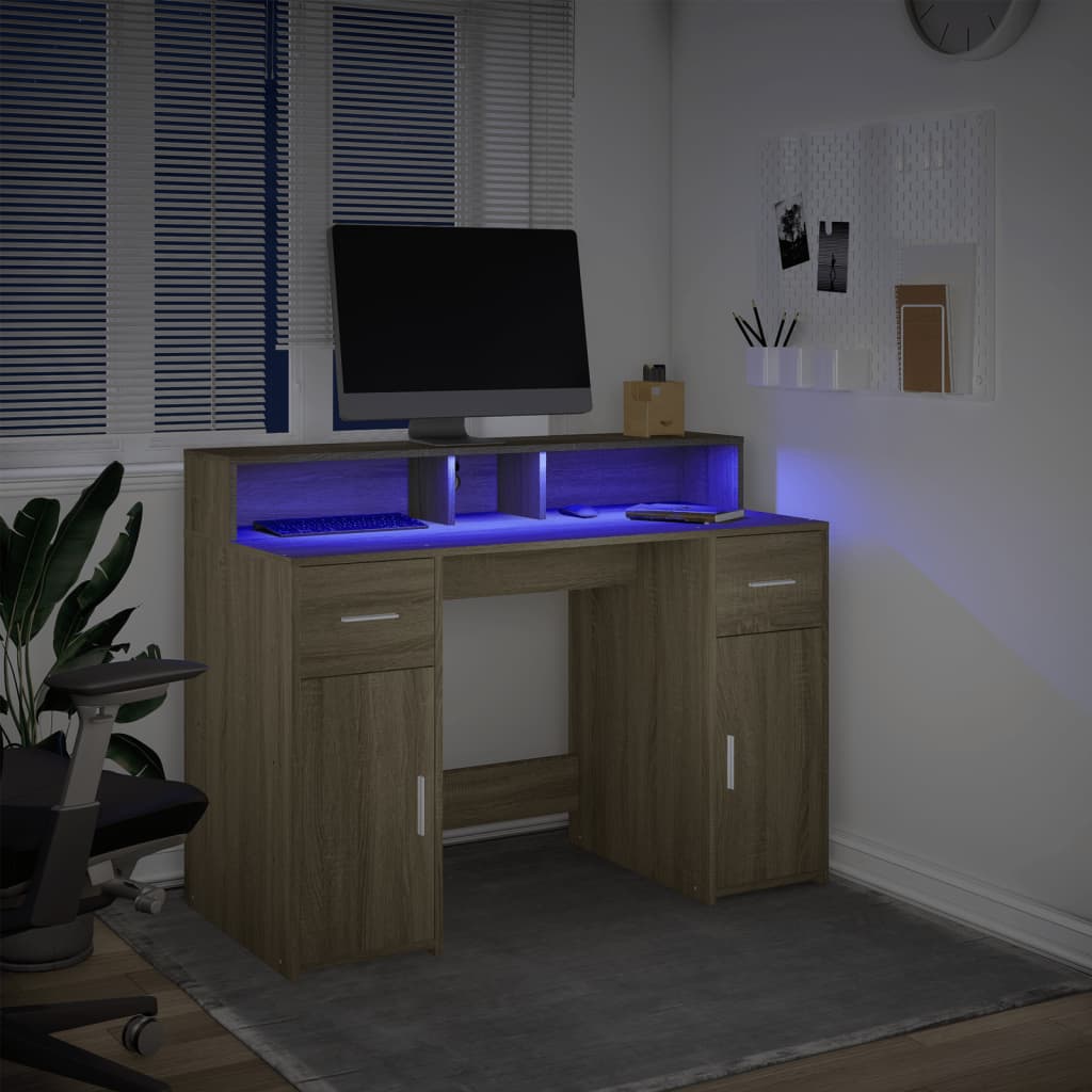 LED desk Sonoma oak 120x55x91 cm wood-based material