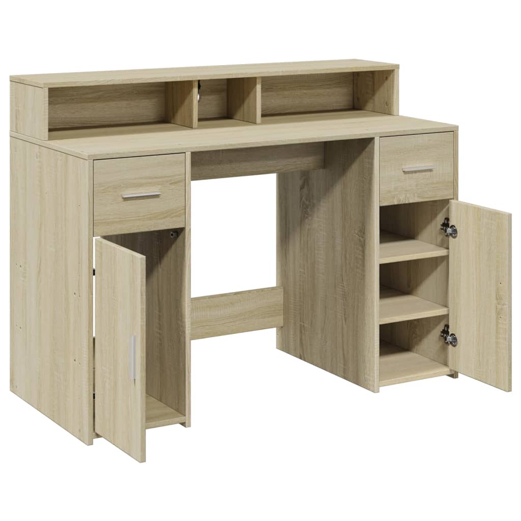 LED desk Sonoma oak 120x55x91 cm wood-based material