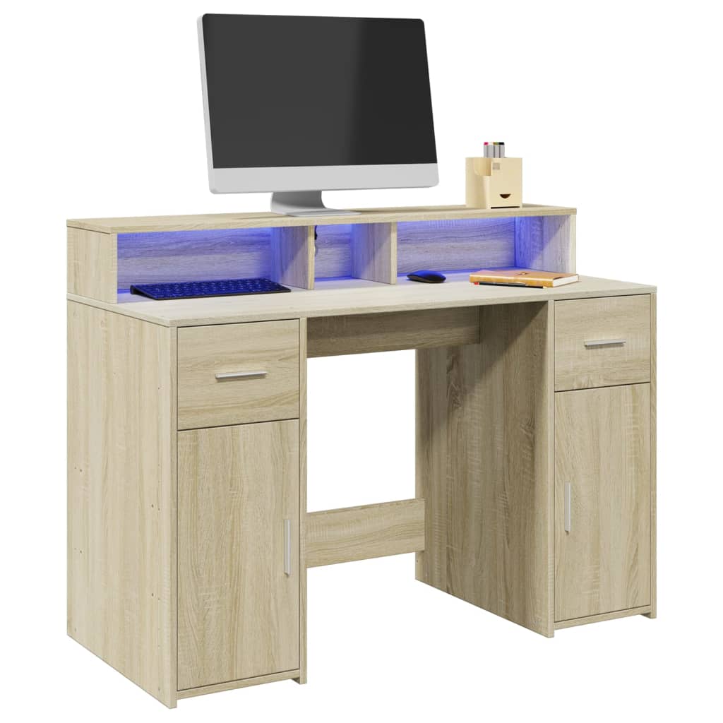 LED desk Sonoma oak 120x55x91 cm wood-based material