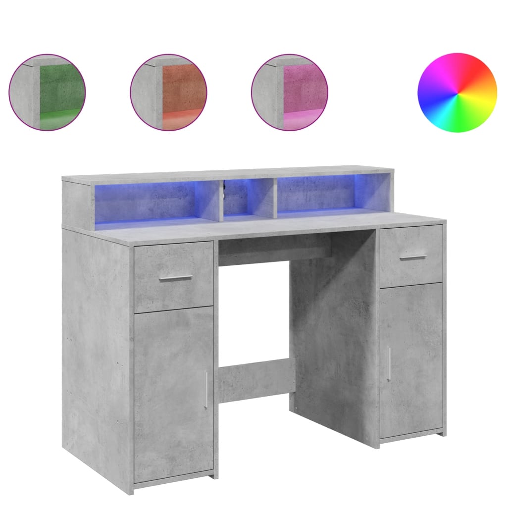 LED desk concrete grey 120x55x91 cm wood-based material