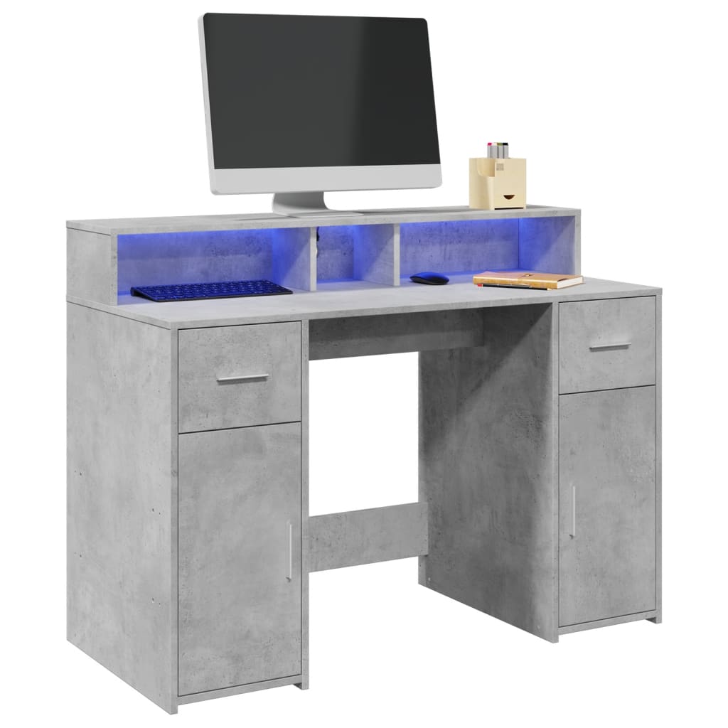 LED desk concrete grey 120x55x91 cm wood-based material