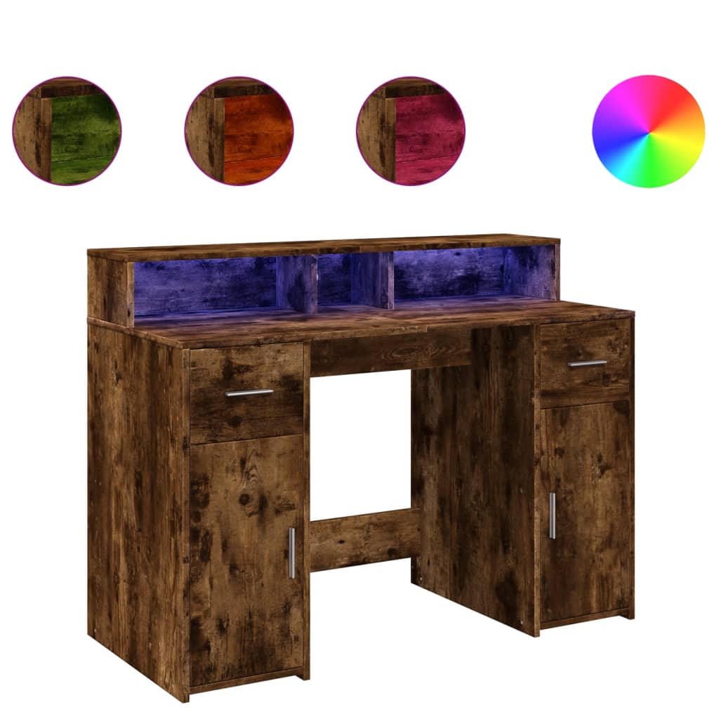 LED desk smoked oak 120x55x91 cm wood material