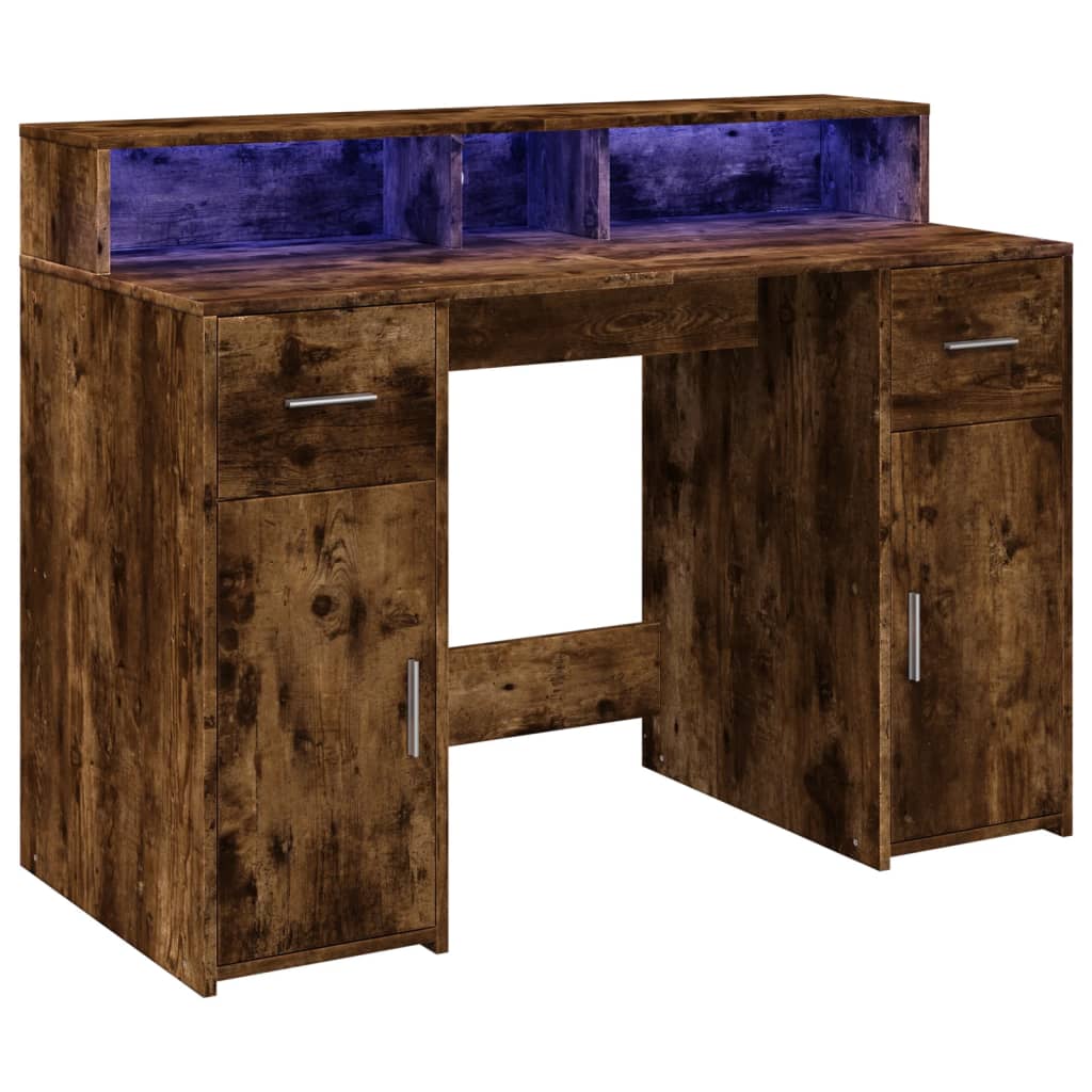 LED desk smoked oak 120x55x91 cm wood material