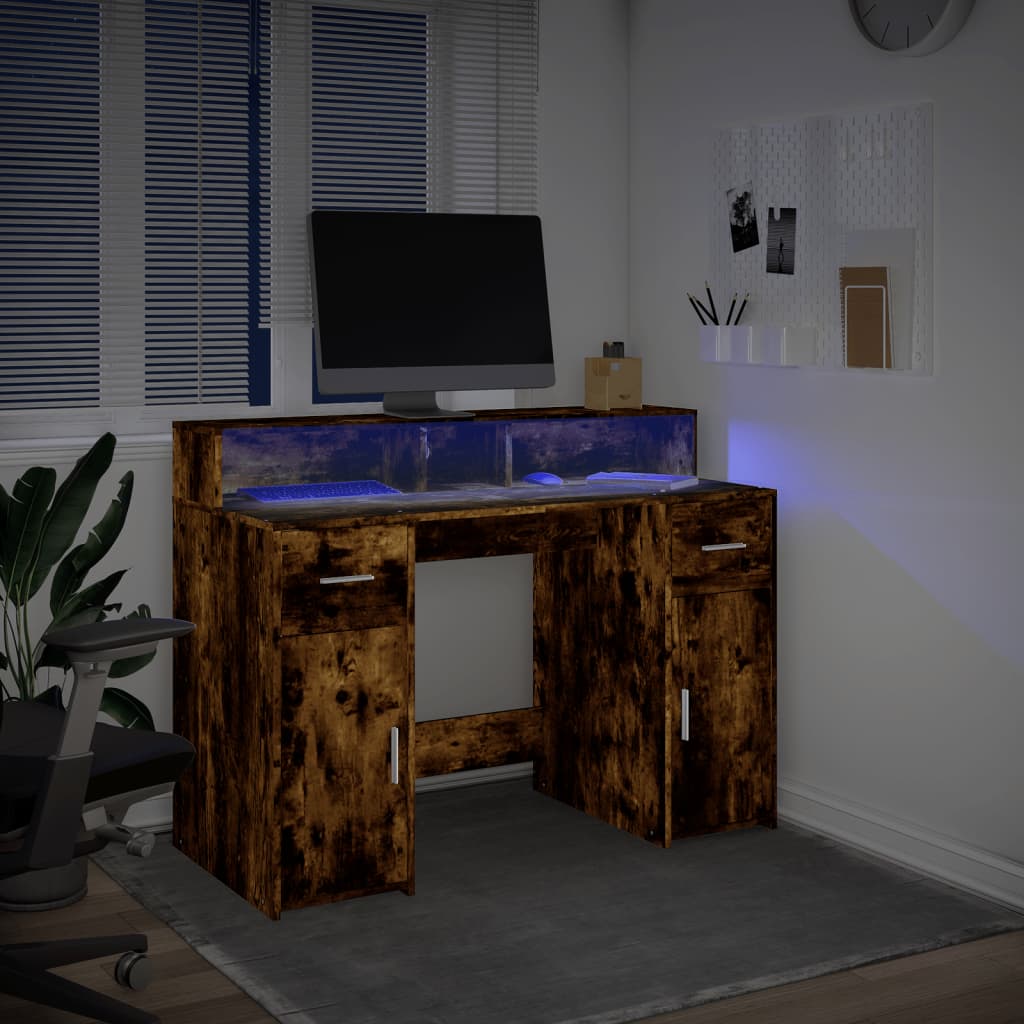LED desk smoked oak 120x55x91 cm wood material