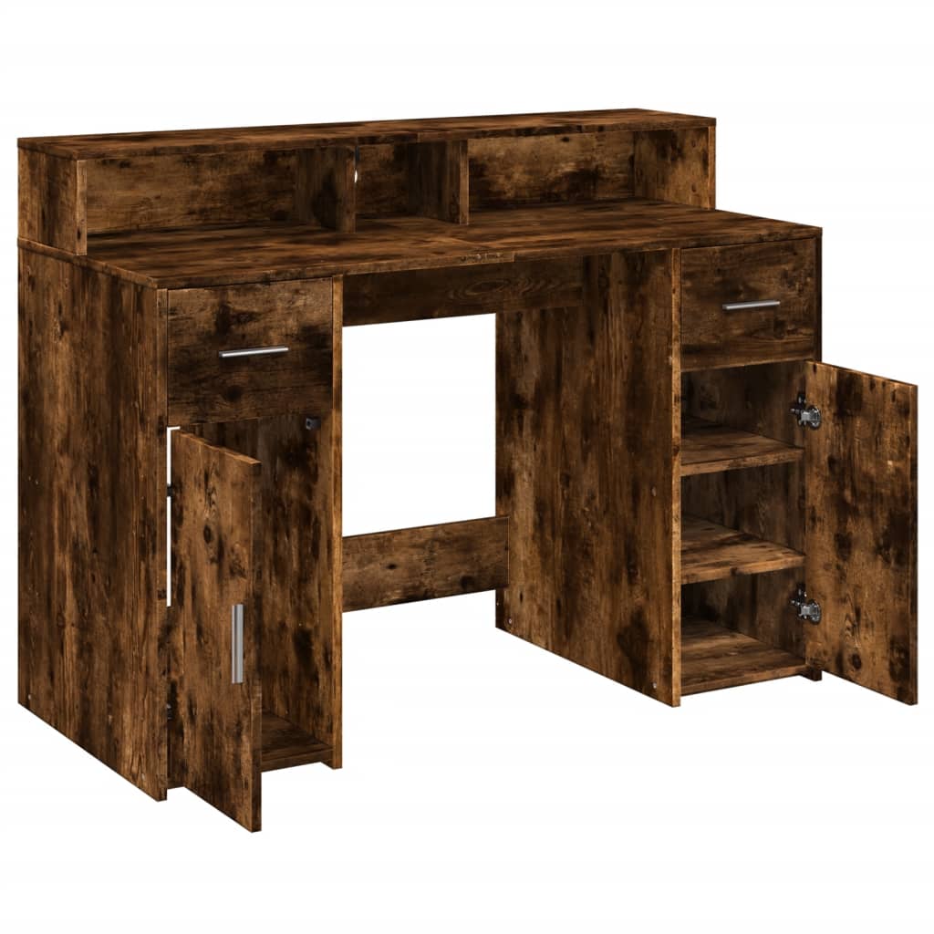 LED desk smoked oak 120x55x91 cm wood material