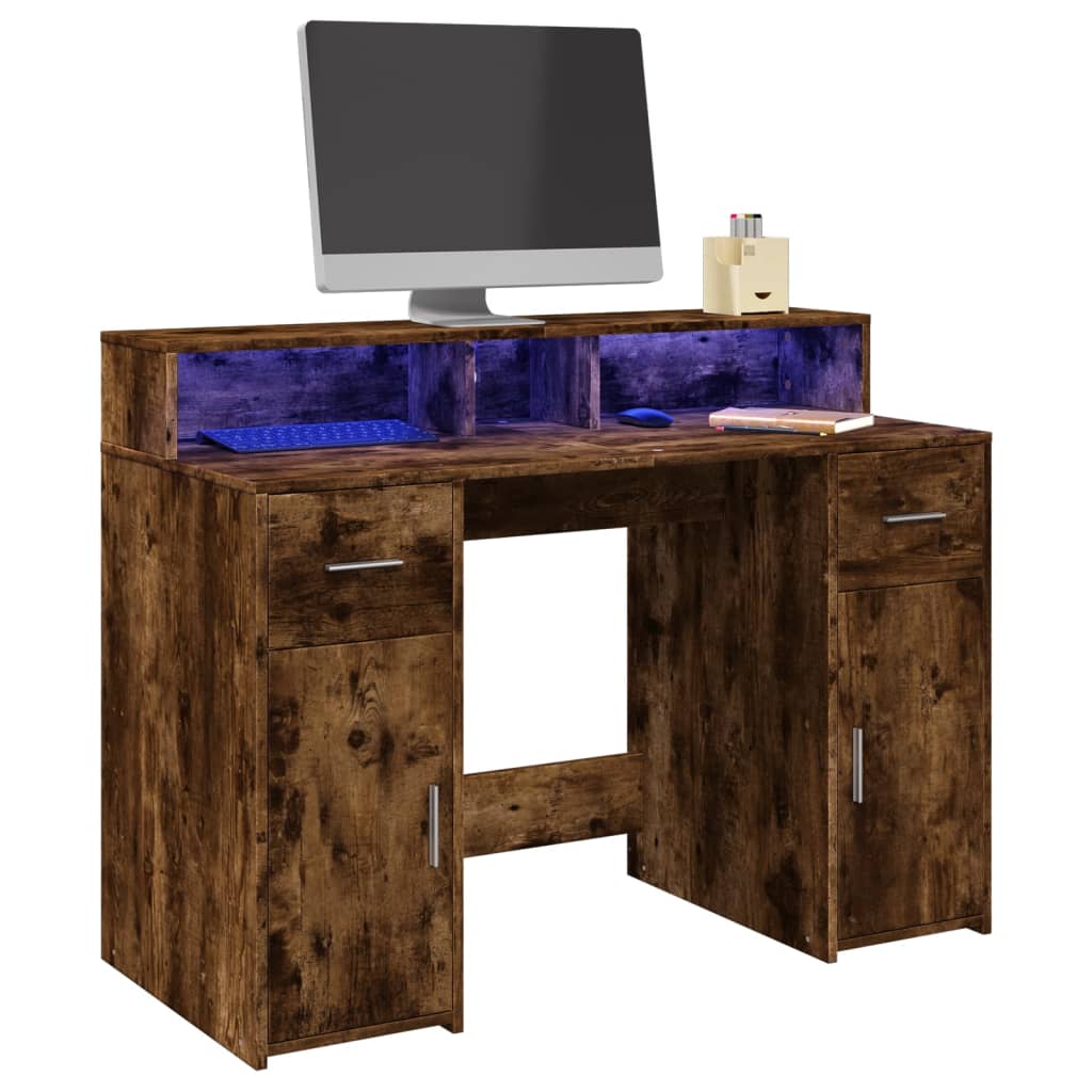 LED desk smoked oak 120x55x91 cm wood material
