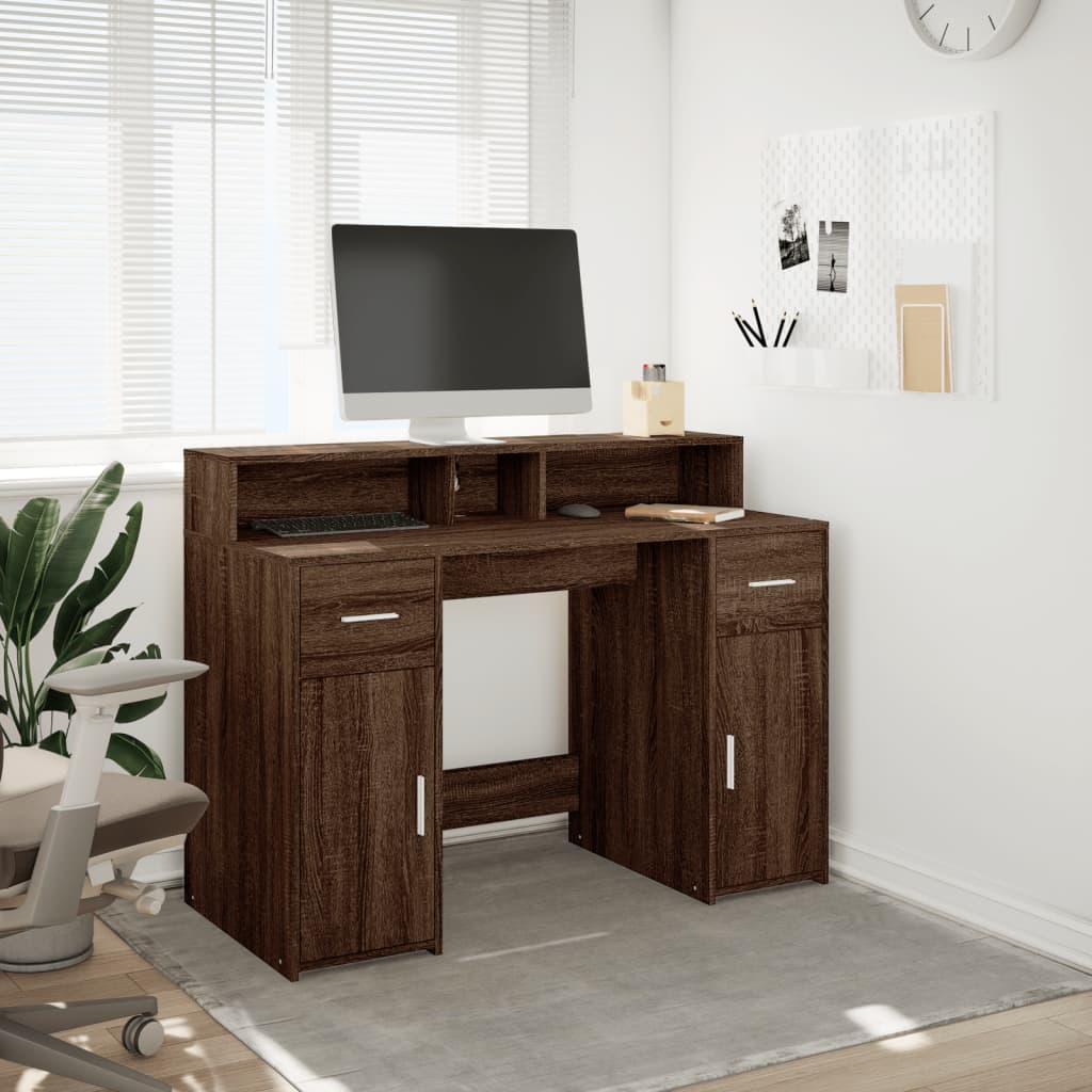 LED desk brown oak look 120x55x91 wood material