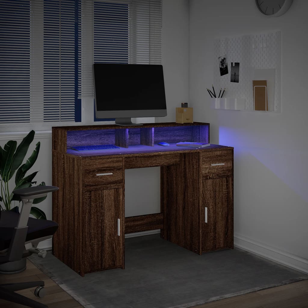 LED desk brown oak look 120x55x91 wood material