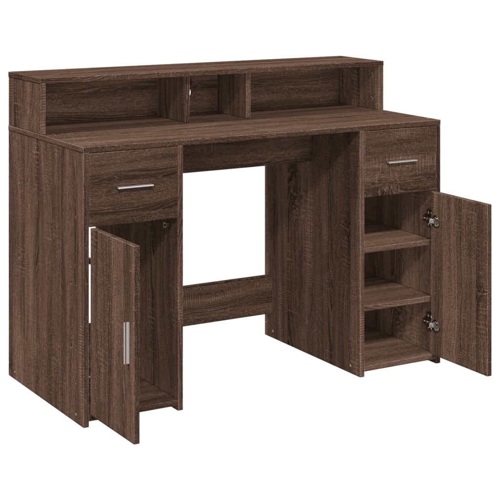 LED desk brown oak look 120x55x91 wood material